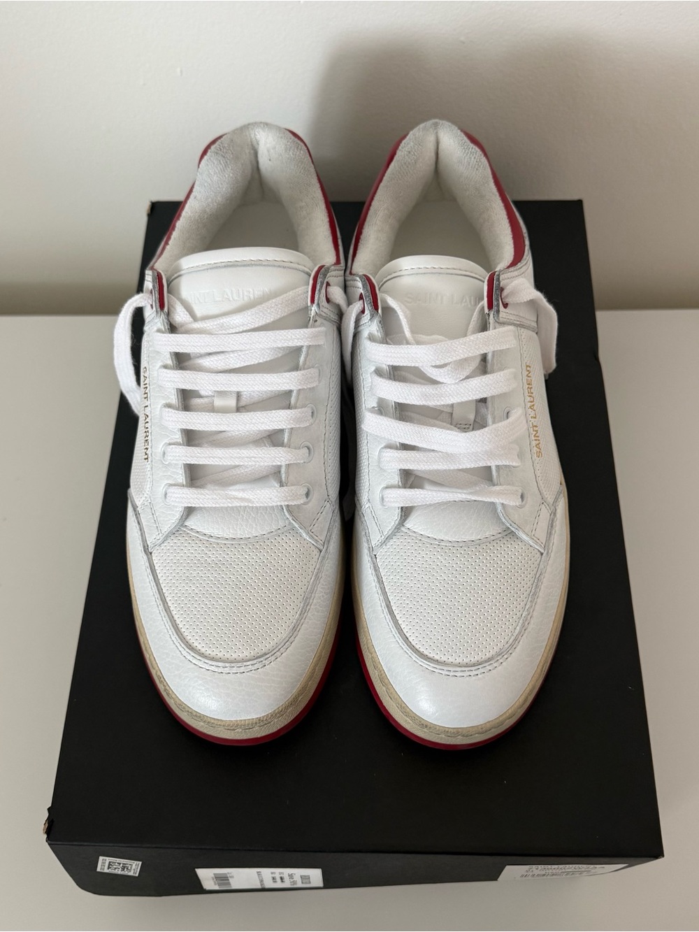 Saint Laurent White & Red Leather Sneakers Size 44